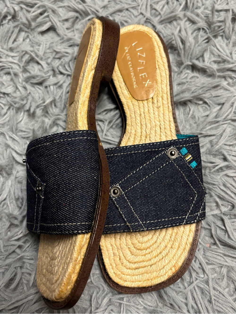 Lizflex by Liz Claiborne “Oceania” Denim Slide Sandals - Picture 2 of 15